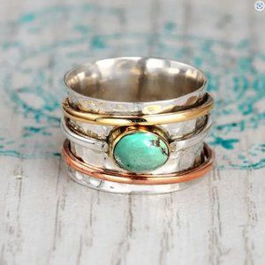 Handcrafted Turquoise Mixed-Metal Spinner Ring - Women's Jewelry